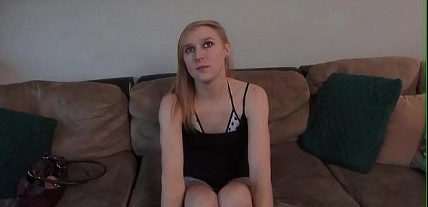  Amateur tgirl wanks hardcock on casting couch